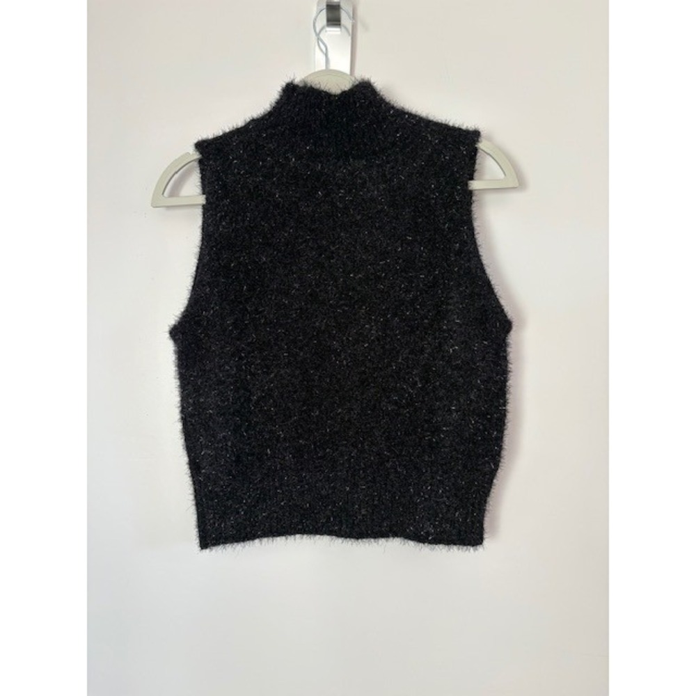J.Crew Womens Black Metallic Eyelash Knit Mock Neck Sleeveless Sweater Vest M